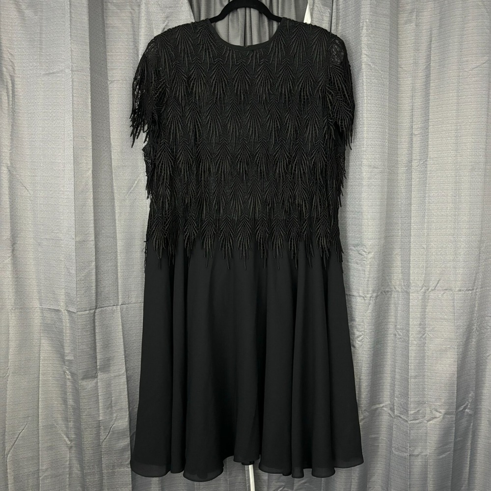 VTG After Dark Fringe Overlay Midi Dress Womens 14 Black Witchy Whimsigoth Magic